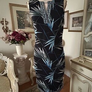 White House Black Market Blue and Silver Sheath Midi Dress C:4255 Size S L/N